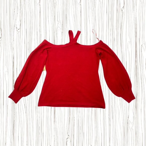 Red sweater with off-shoulder design and sparkling crystals size  M - Picture 2 of 5